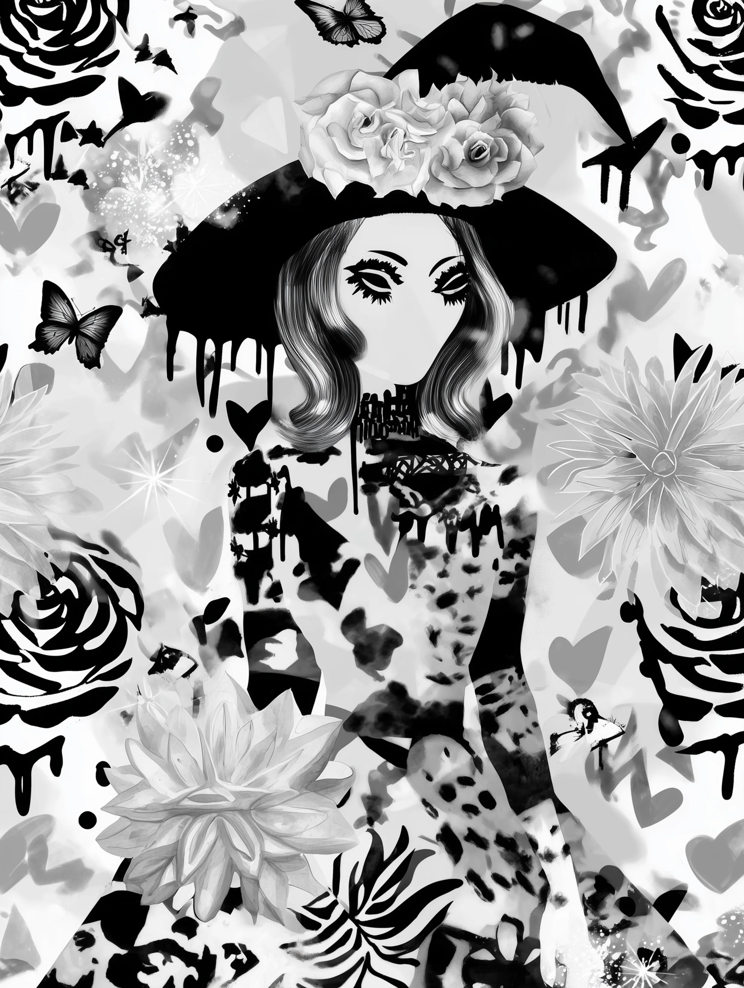 Free printable witch coloring page for adults featuring a witch with a curly bob hairstyle and dress